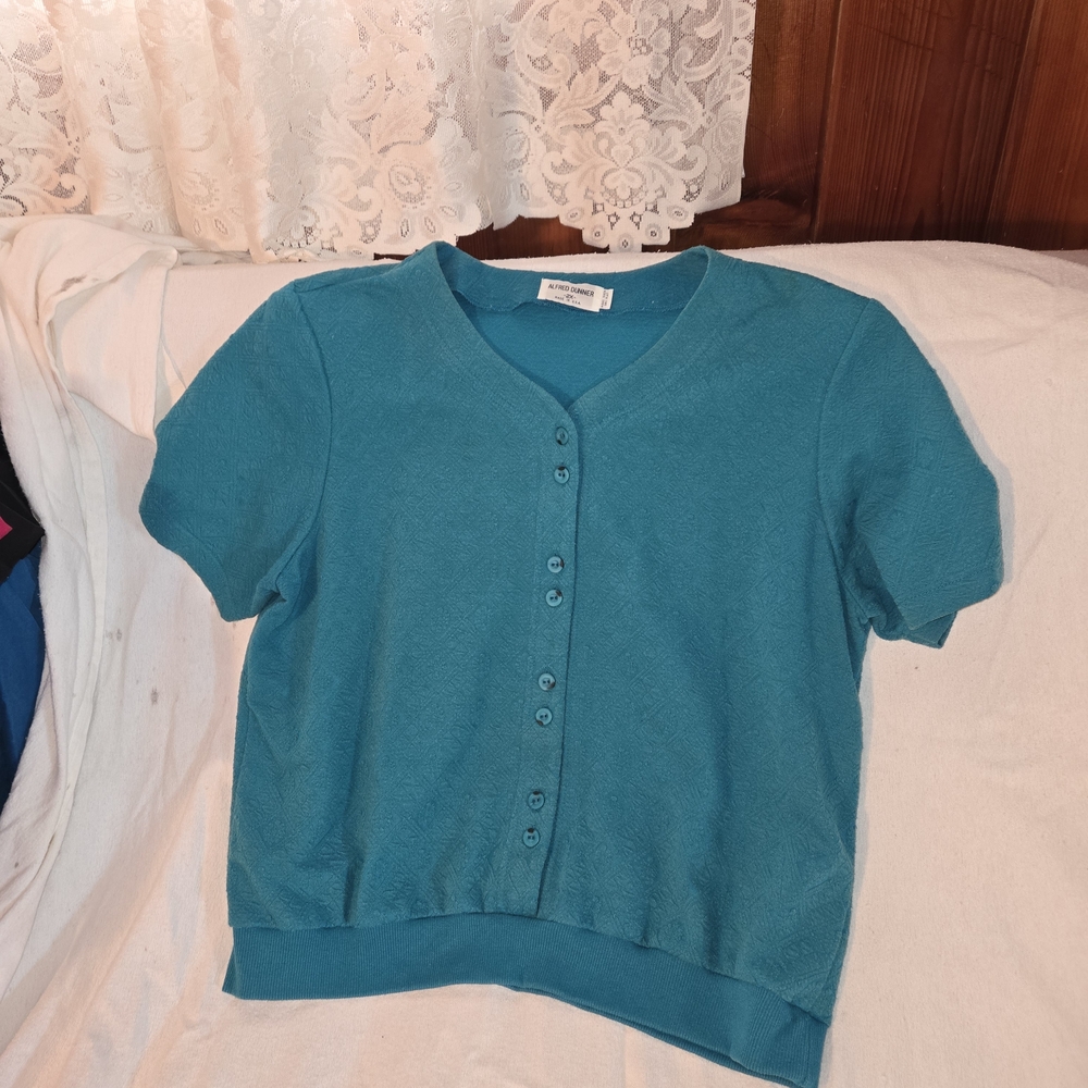 Alfred Dunner Teal Button-Up Blouse